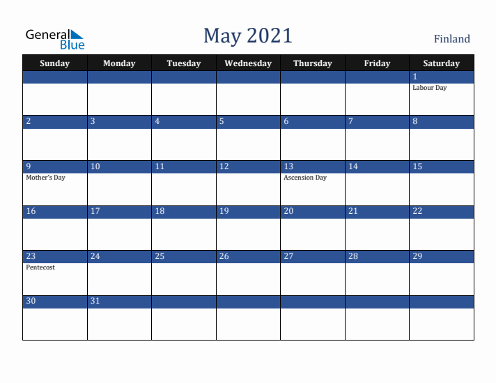 May 2021 Finland Calendar (Sunday Start)