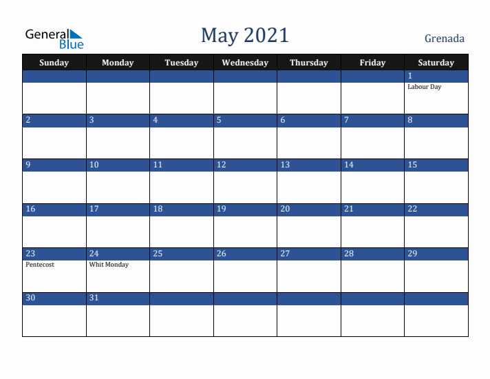 May 2021 Grenada Calendar (Sunday Start)