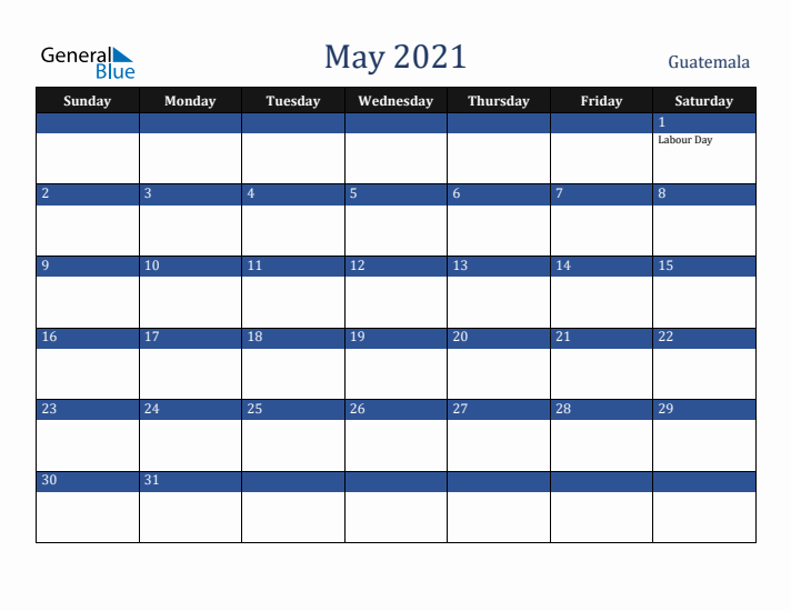 May 2021 Guatemala Calendar (Sunday Start)