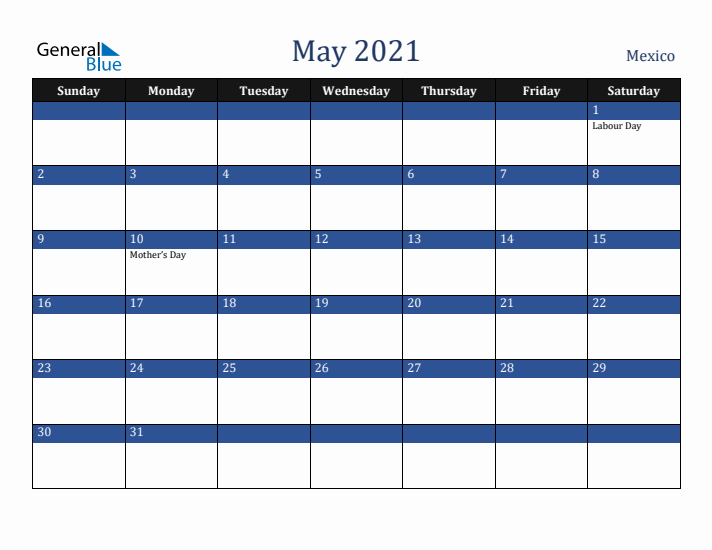 May 2021 Mexico Calendar (Sunday Start)