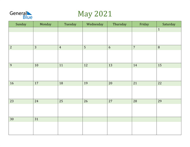 Printable May 2021 Calendar Editable