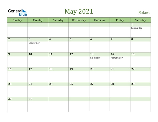 may calendar 2021 with holidays