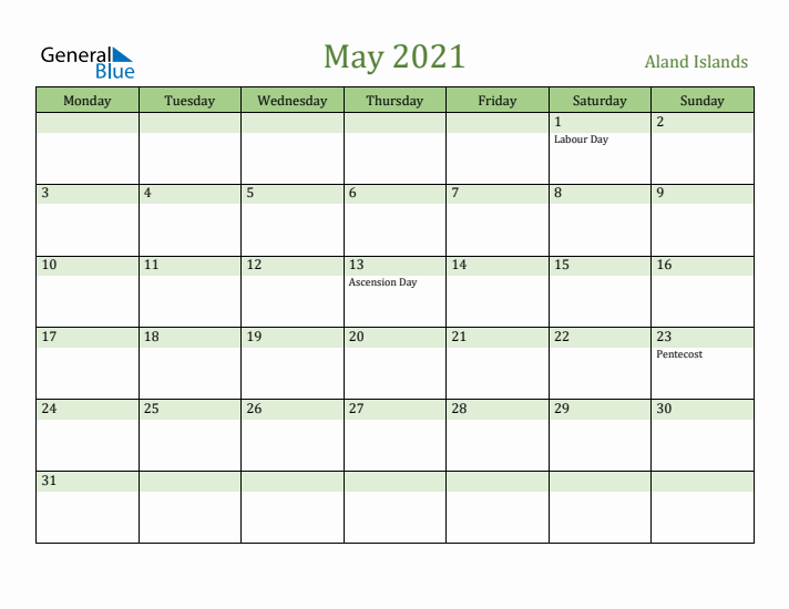 May 2021 Calendar with Aland Islands Holidays