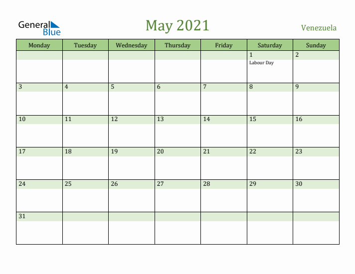May 2021 Calendar with Venezuela Holidays