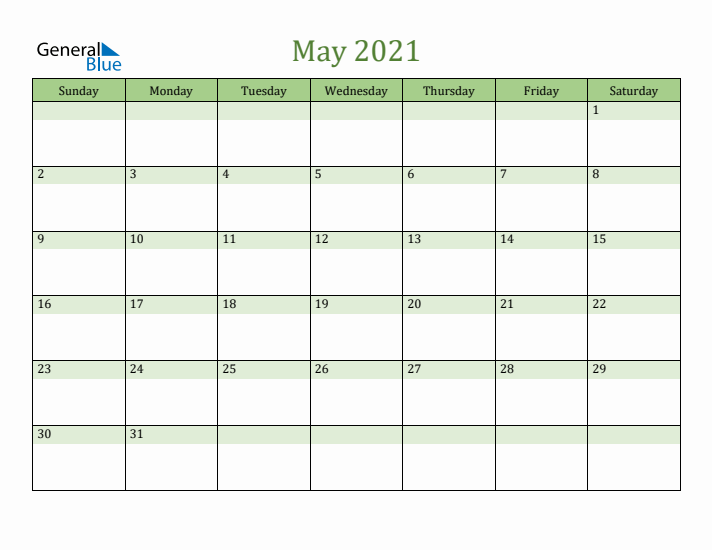 May 2021 Calendar with Sunday Start