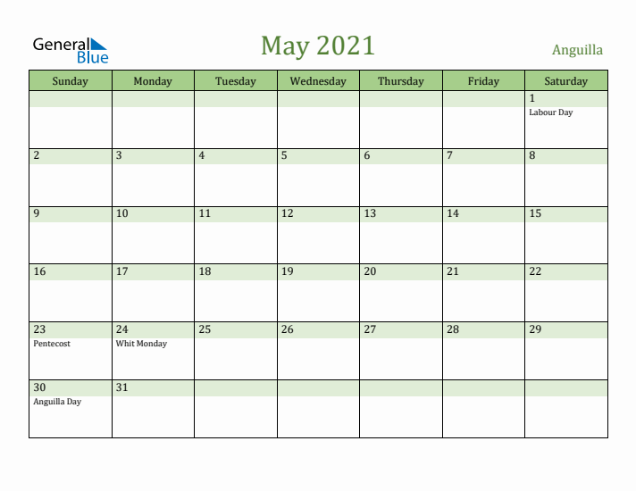 May 2021 Calendar with Anguilla Holidays