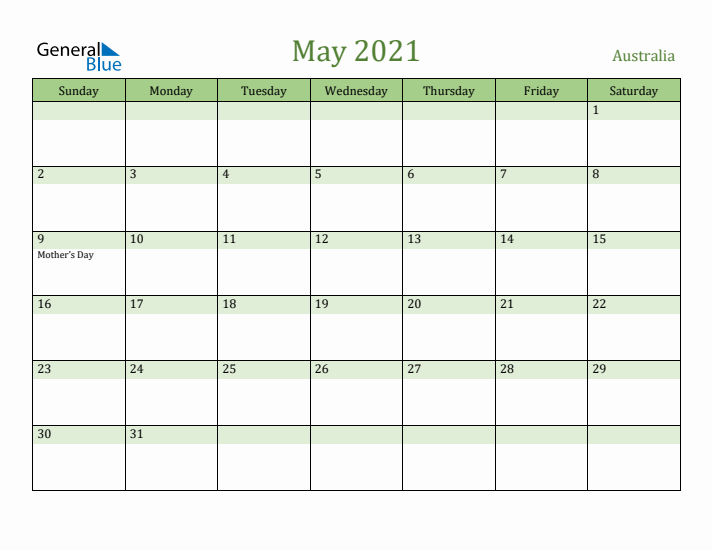 May 2021 Calendar with Australia Holidays