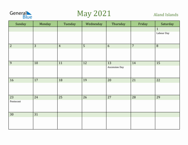 May 2021 Calendar with Aland Islands Holidays
