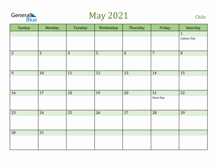 May 2021 Calendar with Chile Holidays