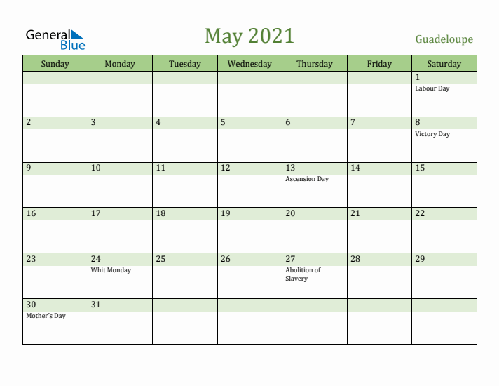 May 2021 Calendar with Guadeloupe Holidays