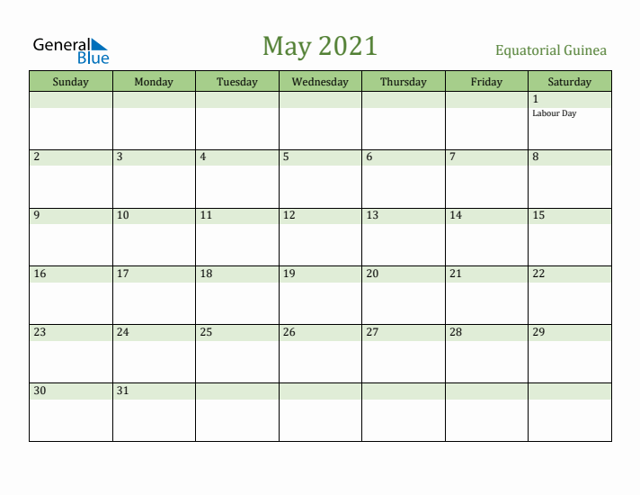 May 2021 Calendar with Equatorial Guinea Holidays