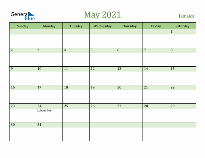 May 2021 Calendar with Jamaica Holidays