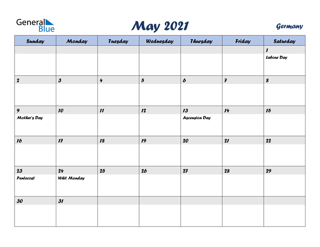 May 2021 Calendar with Germany Holidays