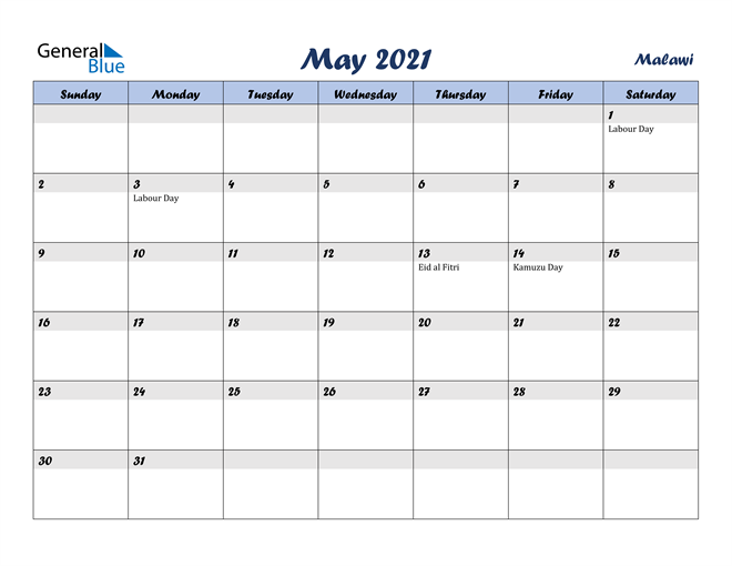 may calendar 2021 with holidays