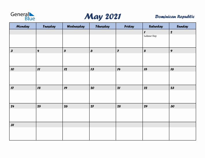 May 2021 Calendar with Holidays in Dominican Republic