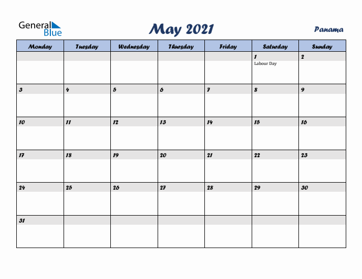 May 2021 Calendar with Holidays in Panama