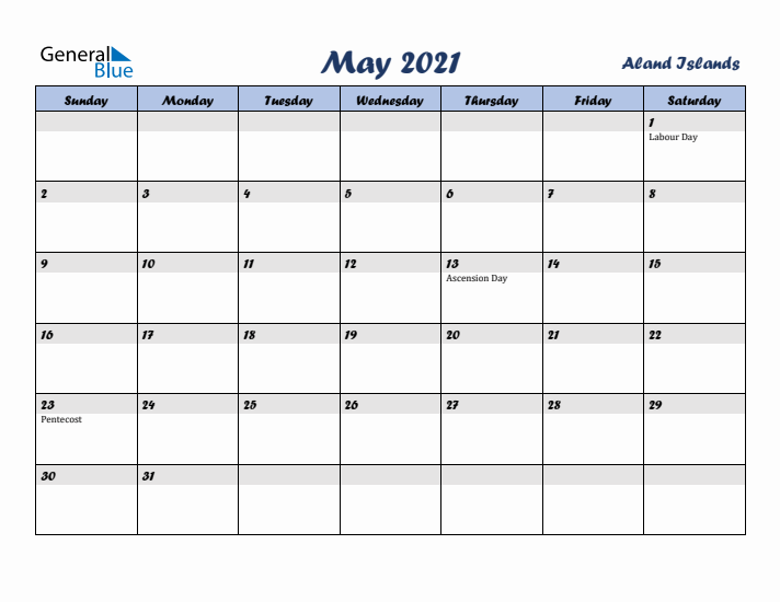 May 2021 Calendar with Holidays in Aland Islands
