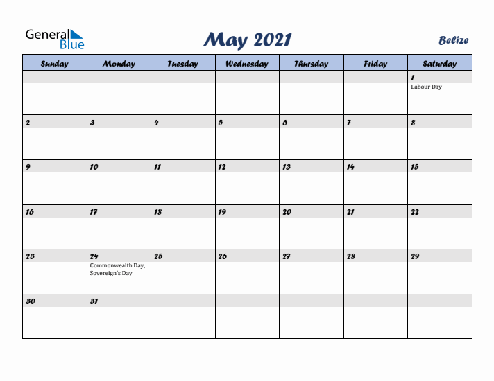 May 2021 Calendar with Holidays in Belize