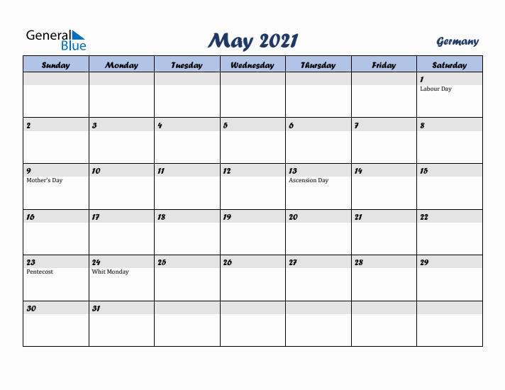 May 2021 Calendar with Holidays in Germany