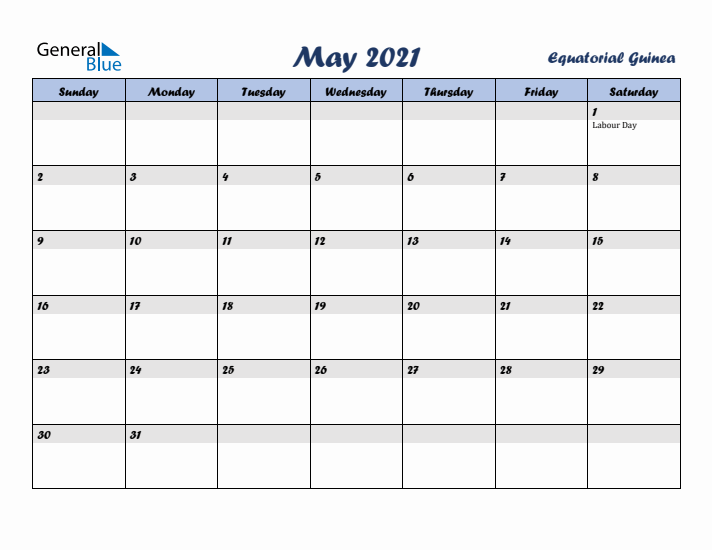 May 2021 Calendar with Holidays in Equatorial Guinea