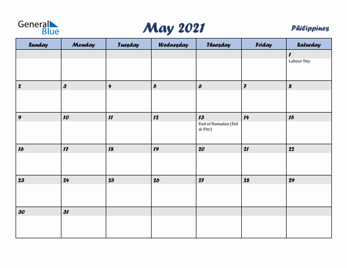 May 2021 Calendar with Holidays in Philippines