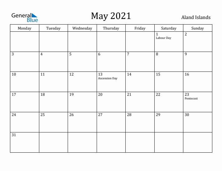 May 2021 Calendar Aland Islands