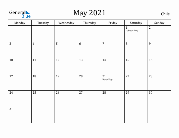 May 2021 Calendar Chile