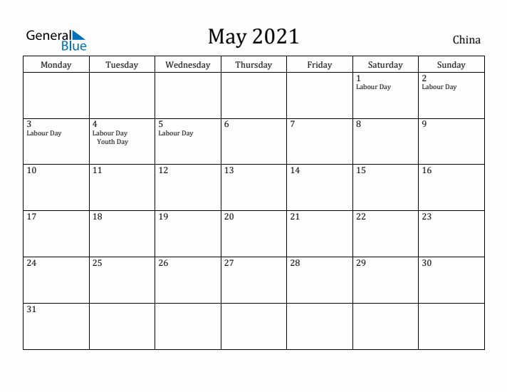 May 2021 Calendar China