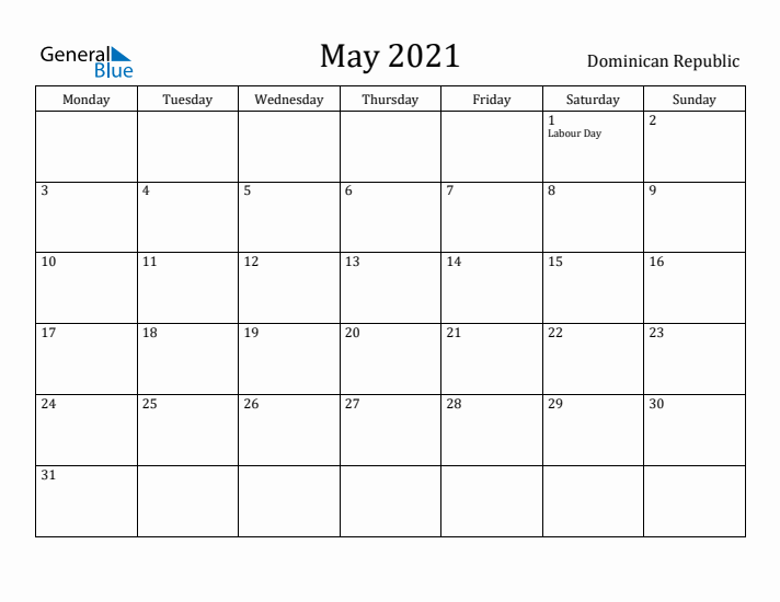 May 2021 Calendar Dominican Republic