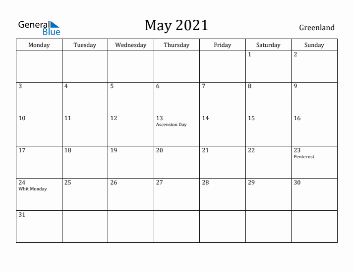 May 2021 Calendar Greenland