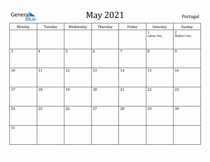 May 2021 Calendar Portugal