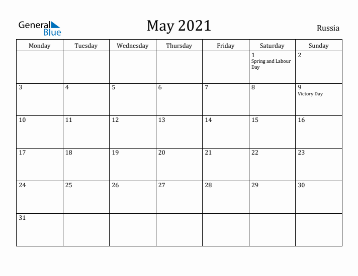 May 2021 Calendar Russia
