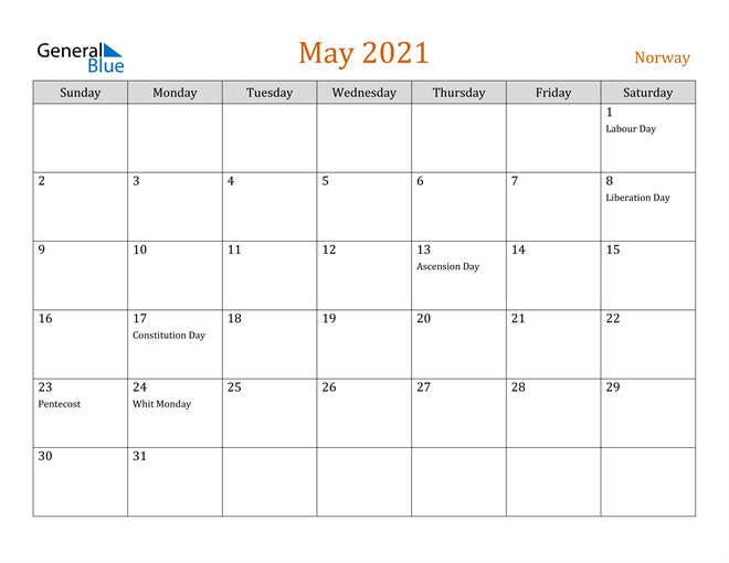 May 2021 Holiday Calendar