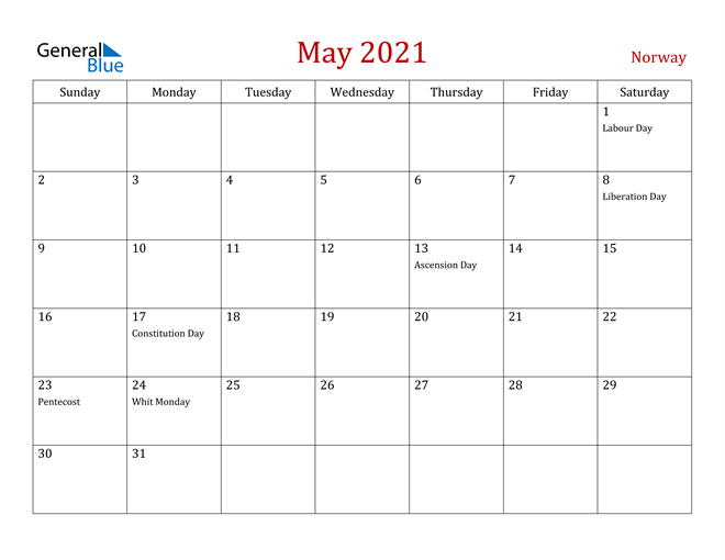 Norway May 2021 Calendar