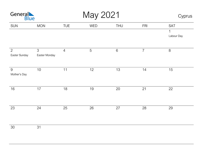 Printable May 2021 Calendar for Cyprus
