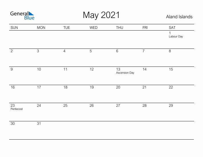 Printable May 2021 Calendar for Aland Islands