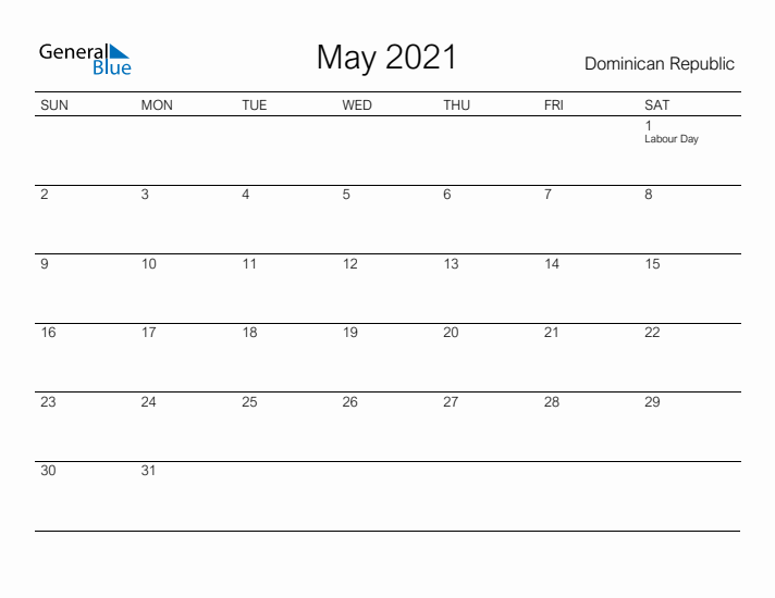 Printable May 2021 Calendar for Dominican Republic