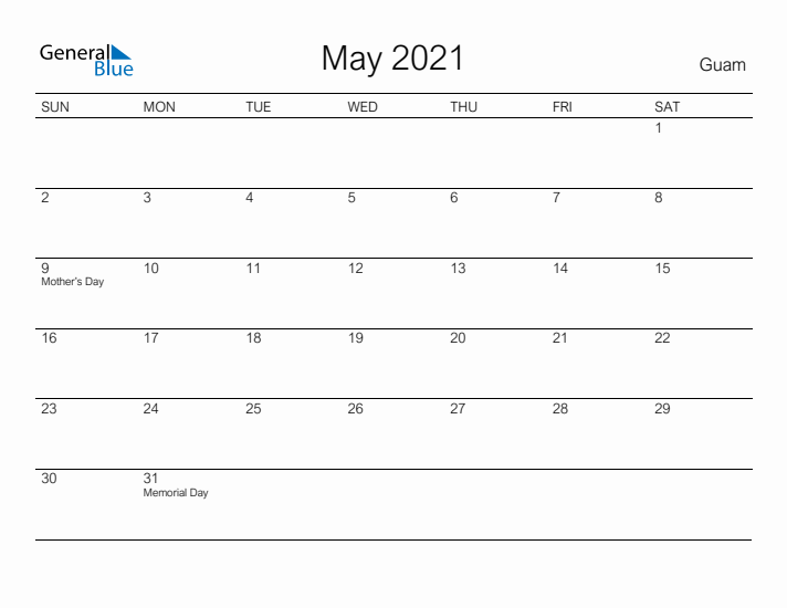 Printable May 2021 Calendar for Guam