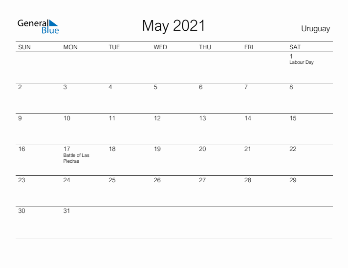 Printable May 2021 Calendar for Uruguay