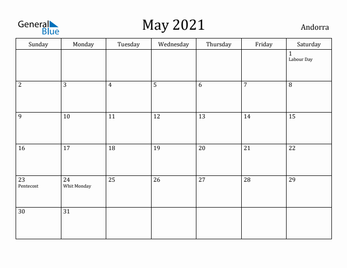 May 2021 Calendar Andorra