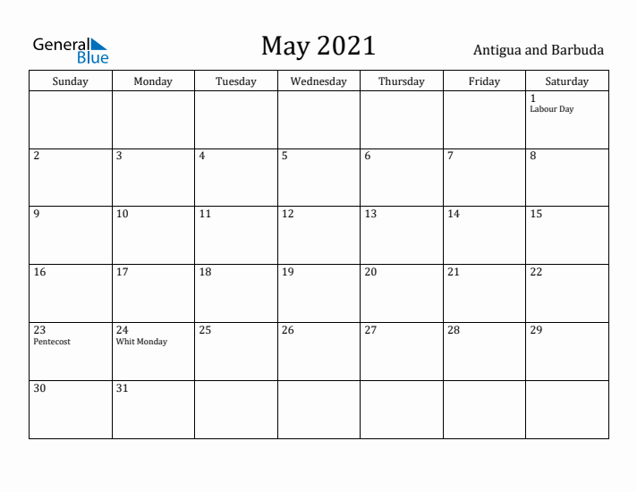May 2021 Calendar Antigua and Barbuda