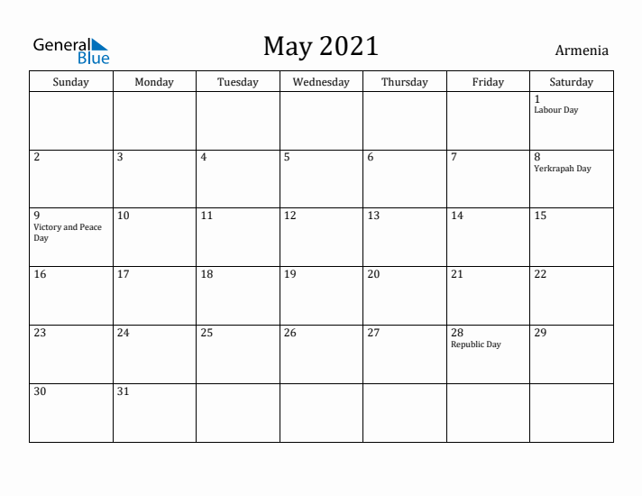 May 2021 Calendar Armenia