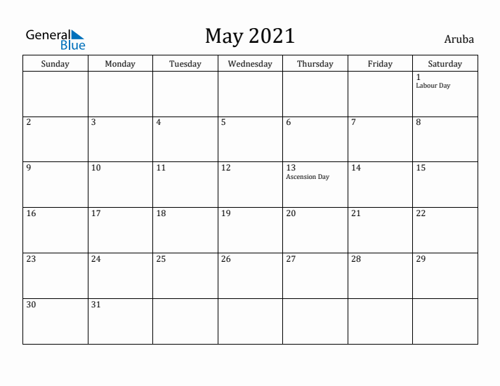 May 2021 Calendar Aruba