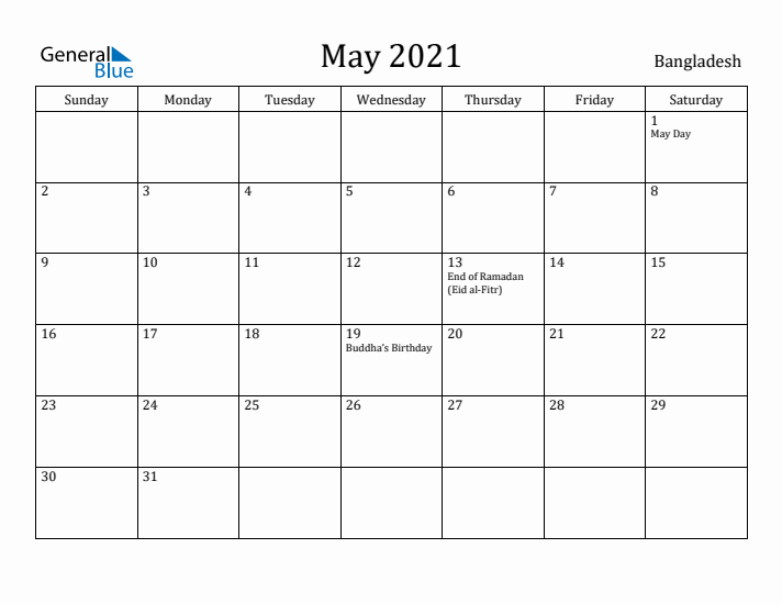 May 2021 Calendar Bangladesh