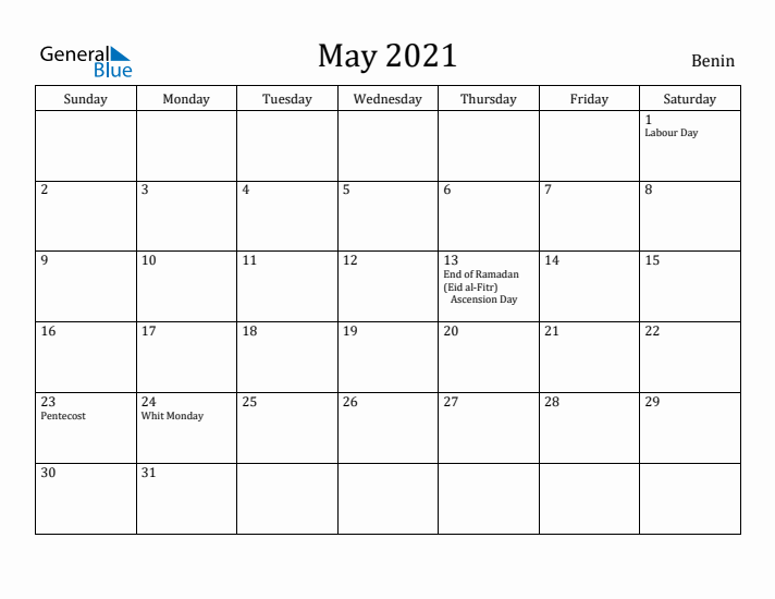 May 2021 Calendar Benin