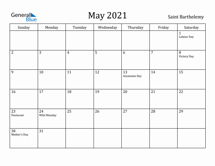 May 2021 Calendar Saint Barthelemy