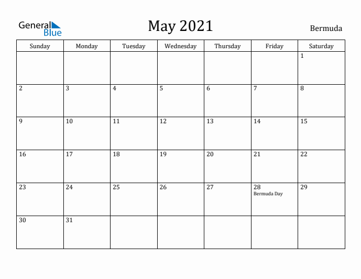 May 2021 Calendar Bermuda