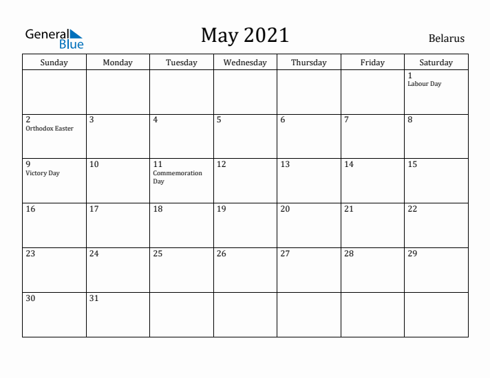May 2021 Calendar Belarus