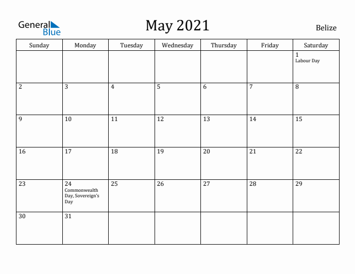 May 2021 Calendar Belize