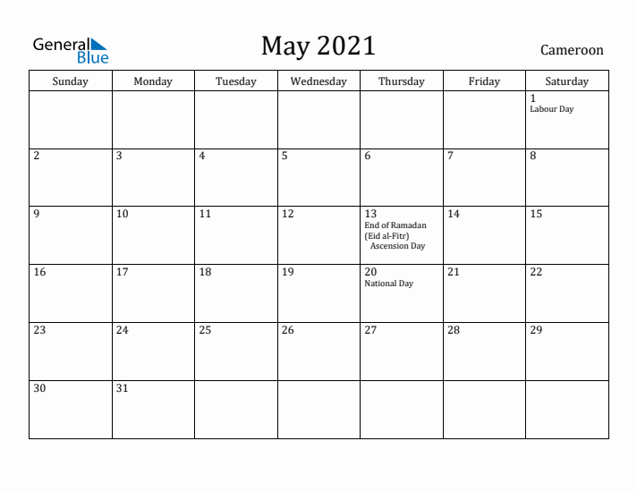 May 2021 Calendar Cameroon